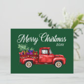 ヴィンテージ赤いトラックの木のギフトメリークリスマス年 シーズンカード (スタンド正面)