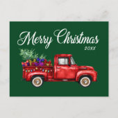 ヴィンテージ赤いトラックの木のギフトメリークリスマス年 ポストカード (正面)