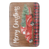 ヴィンテージ赤いトラックは陽気なクリスマスの名前 バスマット (正面縦)