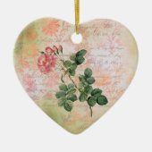 ヴィンテージ赤いバラがピンクのダンマスクに手書き付き セラミックオーナメント (正面)