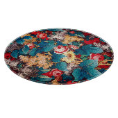 ヴィンテージ赤いバラと薄紫の花柄 カッティングボード (角)