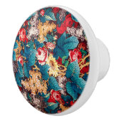 ヴィンテージ赤いバラと薄紫の花柄 セラミックノブ (右)