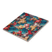 ヴィンテージ赤いバラと薄紫の花柄 タイル (側面)