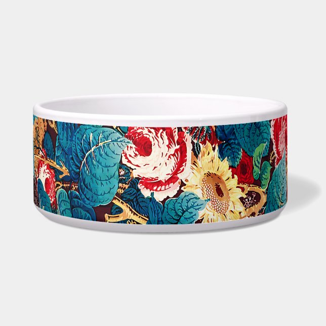 ヴィンテージ赤いバラと薄紫の花柄 ボウル (正面)