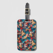 ヴィンテージ赤いバラと薄紫の花柄 ラゲッジタグ (正面縦)