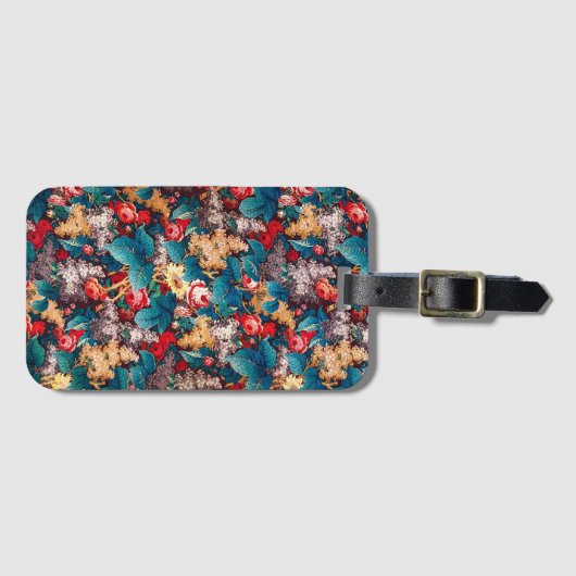 ヴィンテージ赤いバラと薄紫の花柄 ラゲッジタグ (正面横)