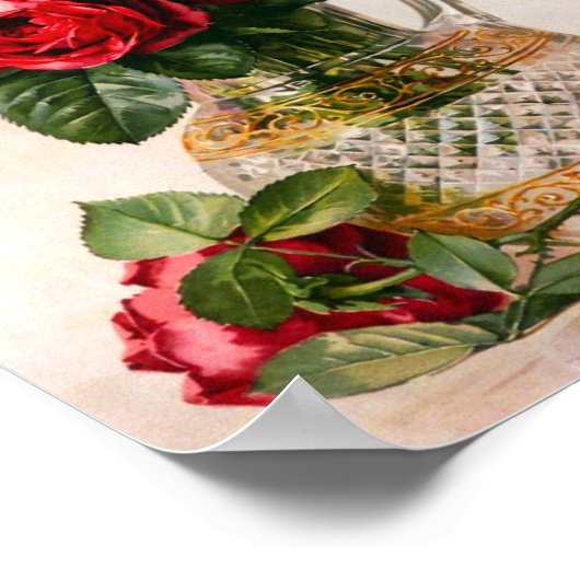 ヴィンテージ赤いバラと赤ちゃんの息 ポスター (角)