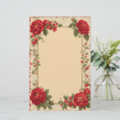 ヴィンテージ赤いバラと金ゴールドフレーム 便箋 (スタンド正面)