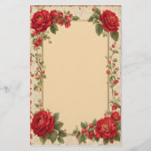 ヴィンテージ赤いバラと金ゴールドフレーム 便箋 (正面)