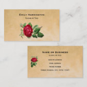 ヴィンテージ赤いバラフェイクがタンレザー 名刺 (正面/裏面)