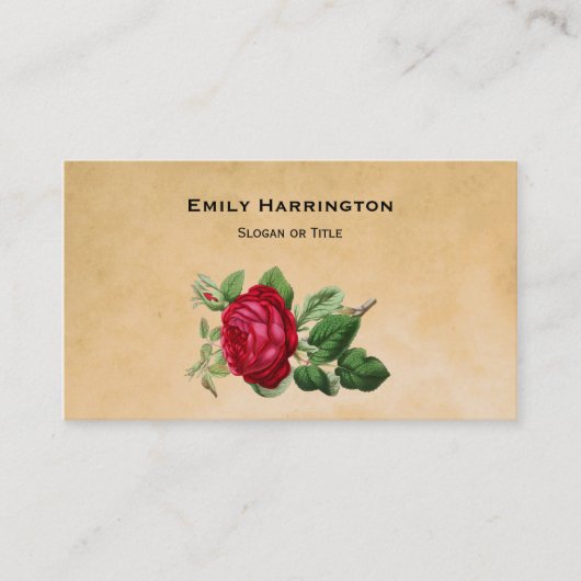 ヴィンテージ赤いバラフェイクがタンレザー 名刺 (正面)