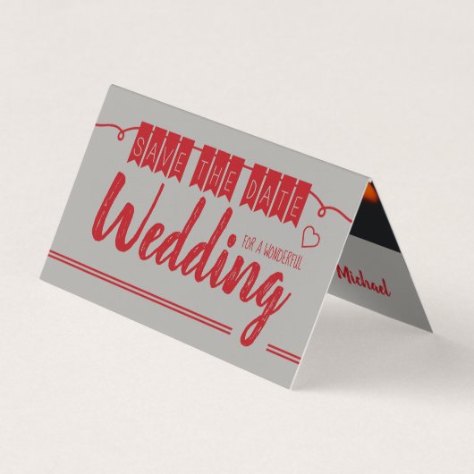 ヴィンテージ赤いバンティング、写真は日付カードを保存 名刺 (正面)