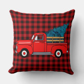 ヴィンテージ赤いピックアップトラック、バッファローのプレイド、休日 クッション (正面)