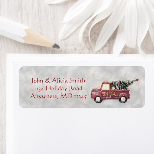 ヴィンテージ赤いピックアップトラック |休日の住所 シール (インサイチュ)