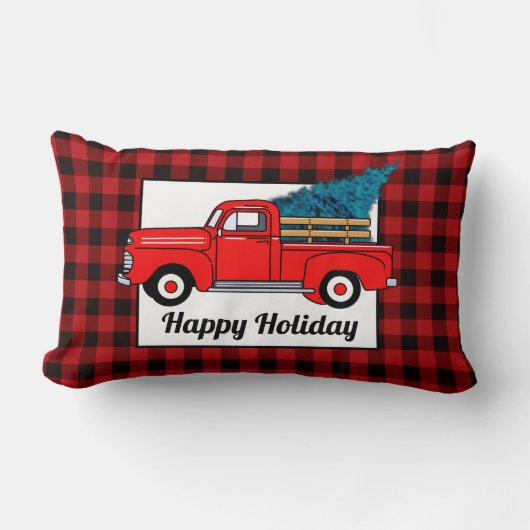 ヴィンテージ赤いピックアップトラック、休日、針葉樹、プライド ランバークッション (正面)