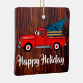 ヴィンテージ赤いピックアップトラック、素朴な木のパターン セラミックオーナメント (右)