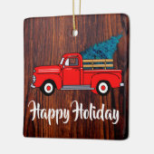 ヴィンテージ赤いピックアップトラック、素朴な木のパターン セラミックオーナメント (左)