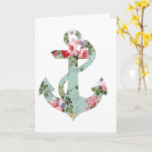 ヴィンテージ赤いピンクの緑の花パターンいかり カード (黄色い花)