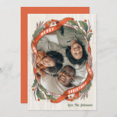 ヴィンテージ赤いリボンのホリー写真 シーズンカード (正面/裏面)