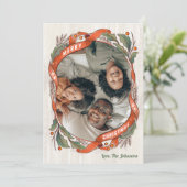 ヴィンテージ赤いリボンのホリー写真 シーズンカード (スタンド正面)