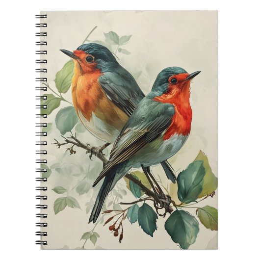 ヴィンテージ赤いロビン葉書 ノートブック (正面)