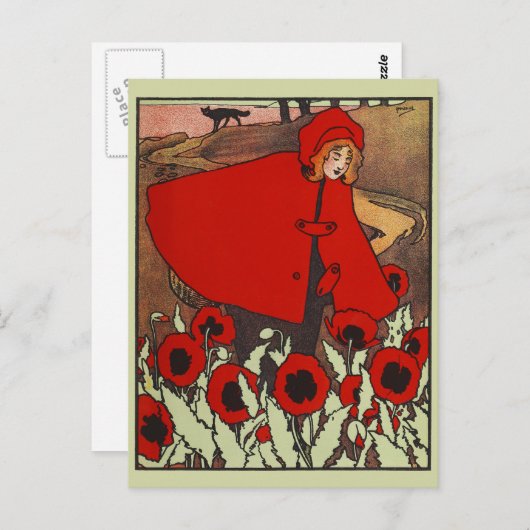 ヴィンテージ赤い乗馬フードのはがき ポストカード (正面/裏面)