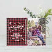 ヴィンテージ赤い格子模様のクリスマスフォトグリーティングカード 招待状 (スタンド正面)