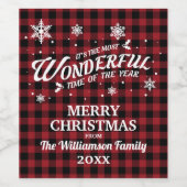 ヴィンテージ赤い格子模様のメリークリスマス ワインラベル (シングルラベル)