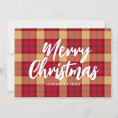 ヴィンテージ赤い格子模様パーソナライズされたの聖降誕祭 シーズンカード (正面)