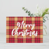 ヴィンテージ赤い格子模様パーソナライズされたの聖降誕祭 シーズンカード (スタンド正面)