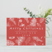 ヴィンテージ赤い植物線アートメリークリスマス シーズンカード (スタンド正面)