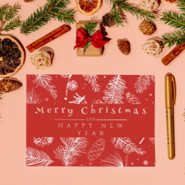 ヴィンテージ赤い植物線アートメリークリスマス シーズンカード