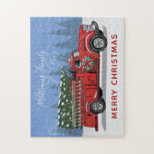 ヴィンテージ赤い消防車クリスマスツリーファミリー名 ジグソーパズル