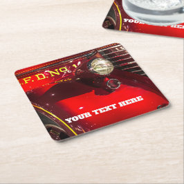 ヴィンテージ赤い消防車 スクエアペーパーコースター