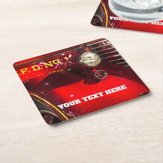 ヴィンテージ赤い消防車 スクエアペーパーコースター (アングル)