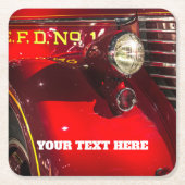 ヴィンテージ赤い消防車 スクエアペーパーコースター (正面)