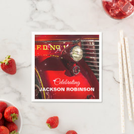 ヴィンテージ赤い消防車 スタンダードカクテルナプキン