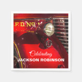 ヴィンテージ赤い消防車 スタンダードカクテルナプキン (正面)