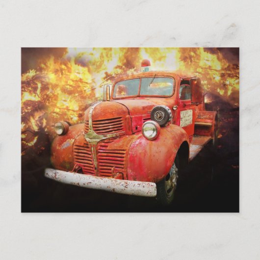 ヴィンテージ赤い消防車 ポストカード (正面)