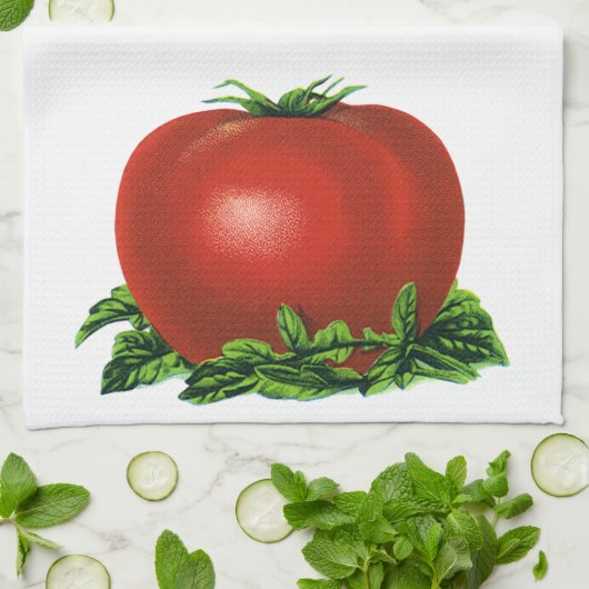 ヴィンテージ赤い熟したトマト、野菜と果物 キッチンタオル (折り畳み)