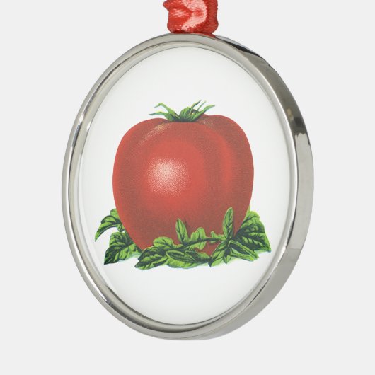 ヴィンテージ赤い熟したトマト、野菜と果物 メタルオーナメント (左)