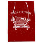 ヴィンテージ赤い白いトラックのメリークリスマス ミディアムペーパーバッグ (正面)