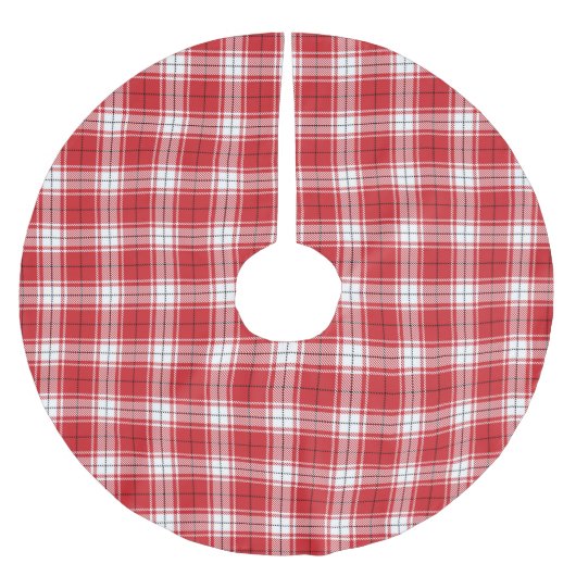 ヴィンテージ赤い白と黒の素朴なタータンチェック格子柄 ブラッシュドポリエステルツリースカート (正面)