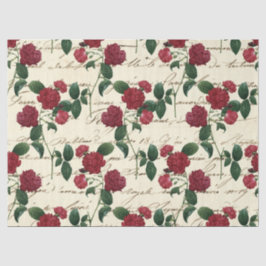 ヴィンテージ赤い花とキュラシッ書トのアイボリー 薄葉紙