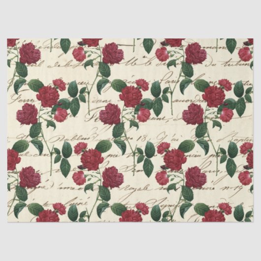 ヴィンテージ赤い花とキュラシッ書トのアイボリー 薄葉紙 (正面)