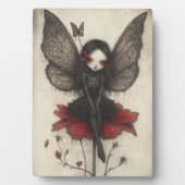 ヴィンテージ赤い花に座る黒い妖精 フォトプラーク (正面)