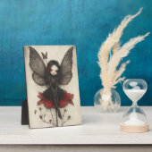 ヴィンテージ赤い花に座る黒い妖精 フォトプラーク (側面)