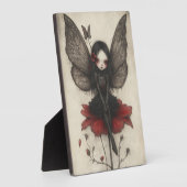 ヴィンテージ赤い花に座る黒い妖精 フォトプラーク (側面)