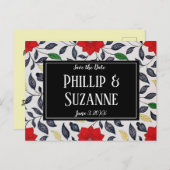 ヴィンテージ赤い花のパターン日付を保存 案内ポストカード (正面/裏面)