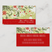 ヴィンテージ赤い花オリーブグランジ緑 名刺 (正面/裏面)